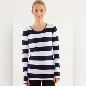 Lululemon Every Yogi Long Sleeve reversible Stripe Indigo/Heathered Indigo-Sz 8